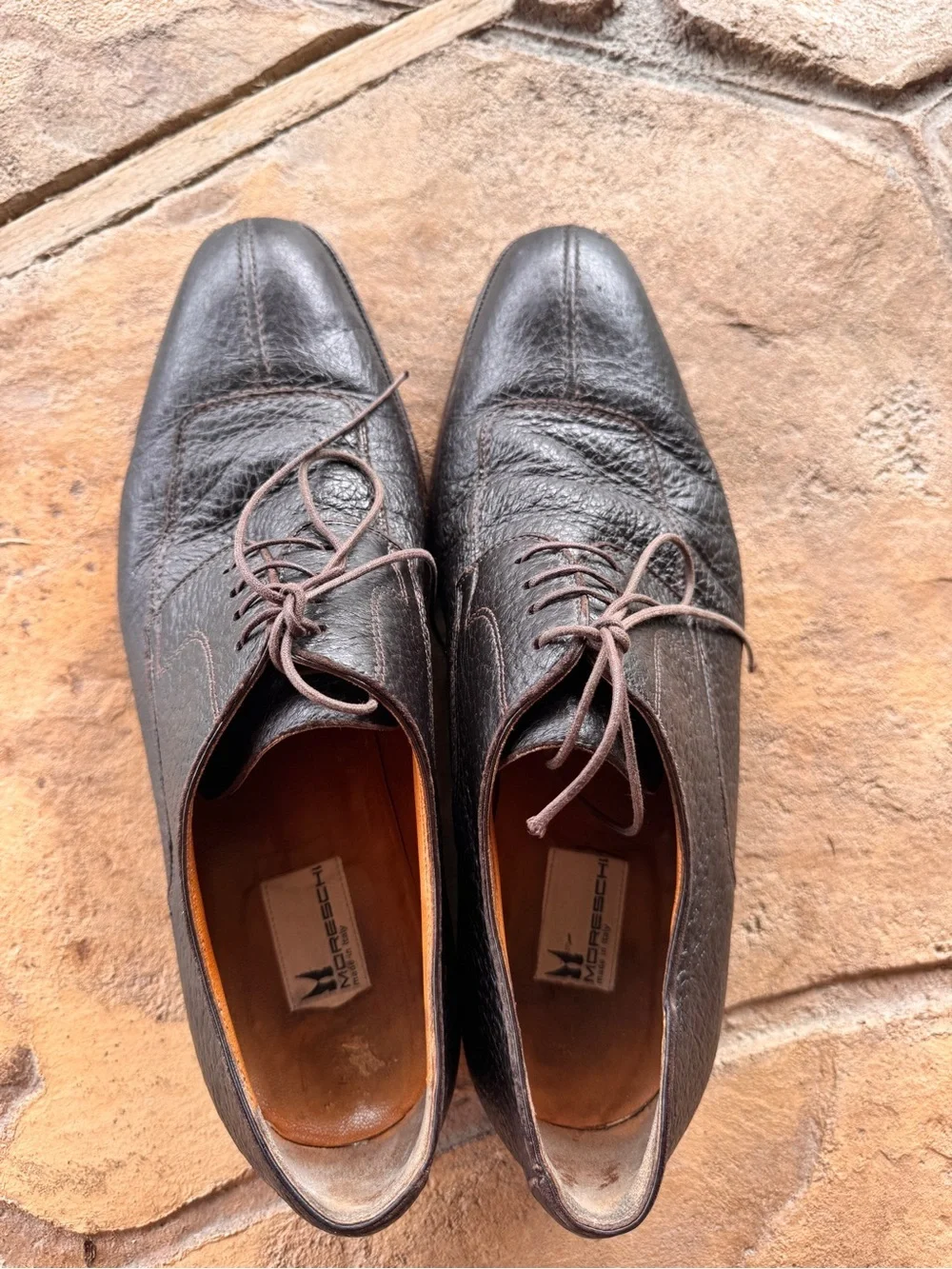 Moreschi Brown Pebbled Leather Derby Shoes Italy Men’s US 10.5  Lace Up